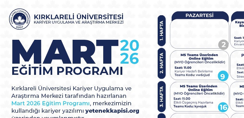 Kariyer Merkezi Mart 2026 Eğitim Programı
