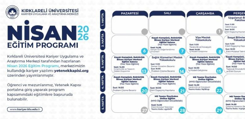 Kariyer Merkezi Nisan 2026 Eğitim Programı